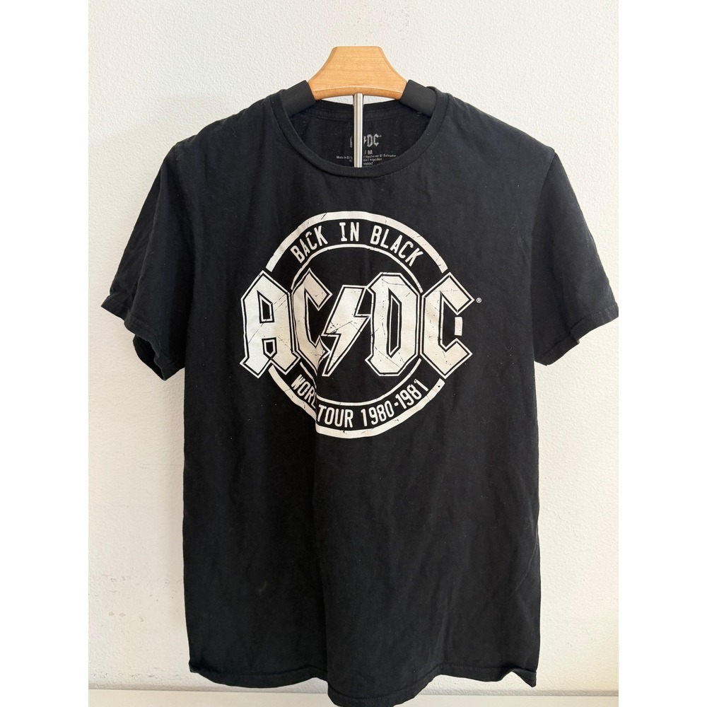 AC/DC Back In Black World Tour 1980-1981 Graphic T-Shirt Mens Medium Black Tee
